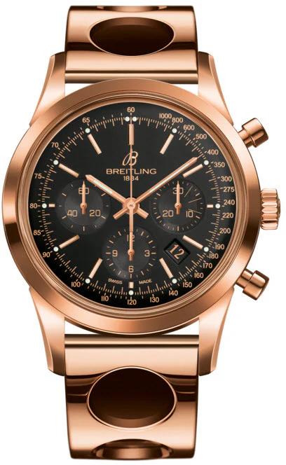 Breitling Watch Transocean Chronograph Black Red Gold