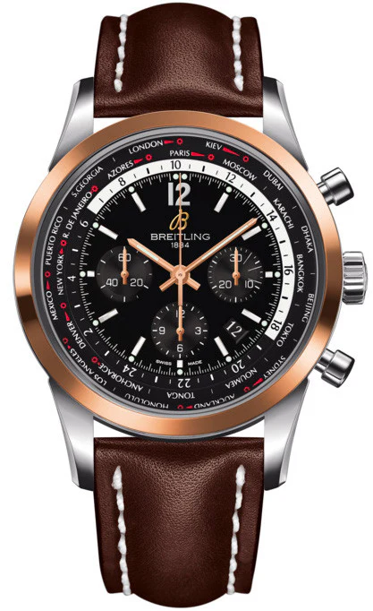Breitling Watch Transocean Unitime Pilot Black Red Gold