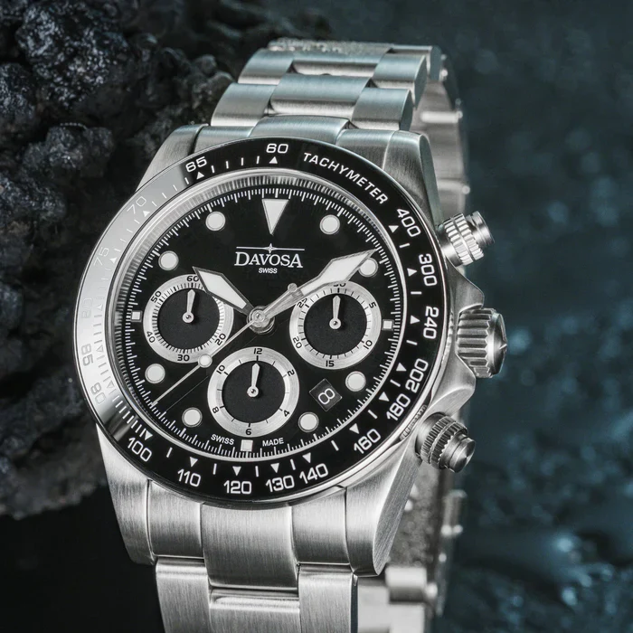 Davosa Watch  Ternos Professional Chronograph Black Dial Tri Link Bracelet Watch - Image 5