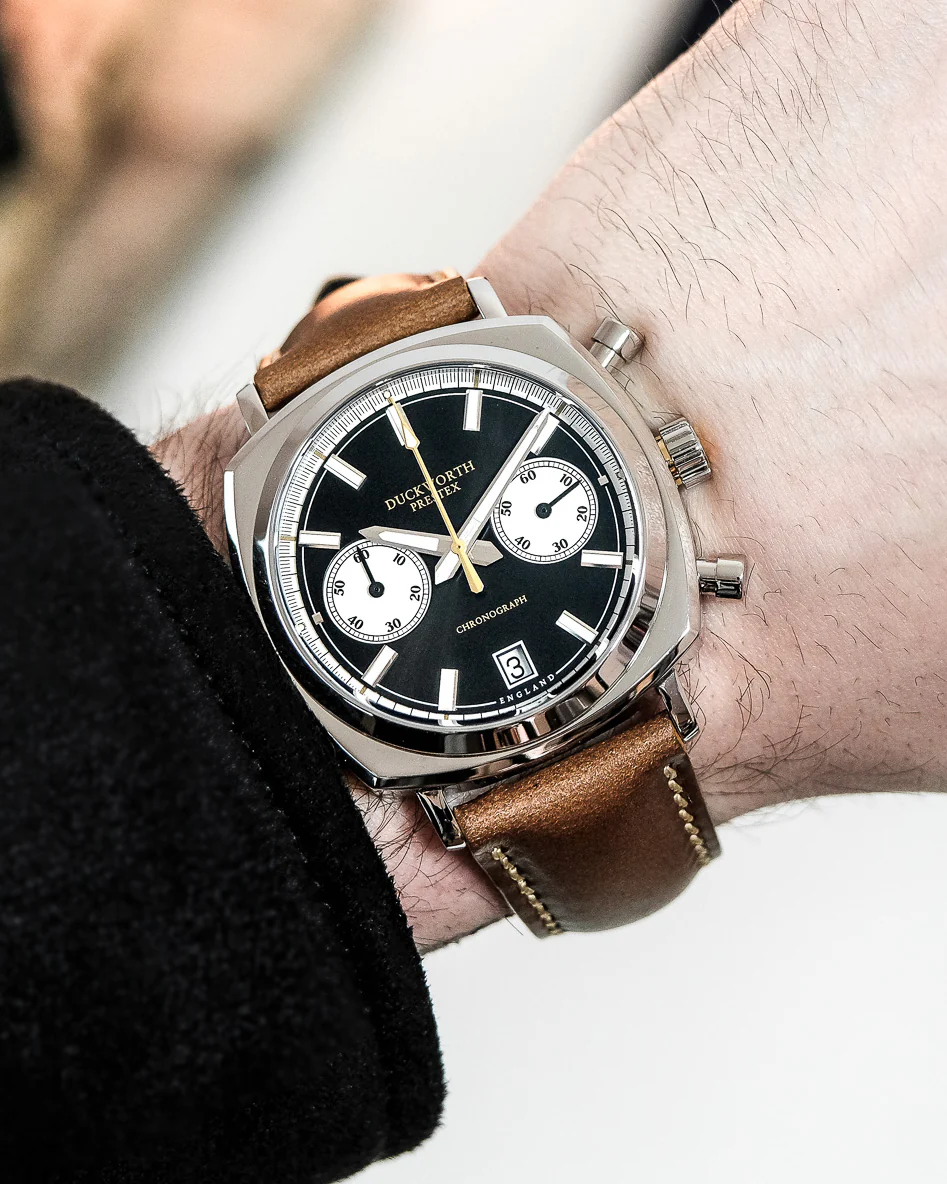 Duckworth Prestex Chronograph 42 Black Sunburst Tan Leather Watch - Image 4