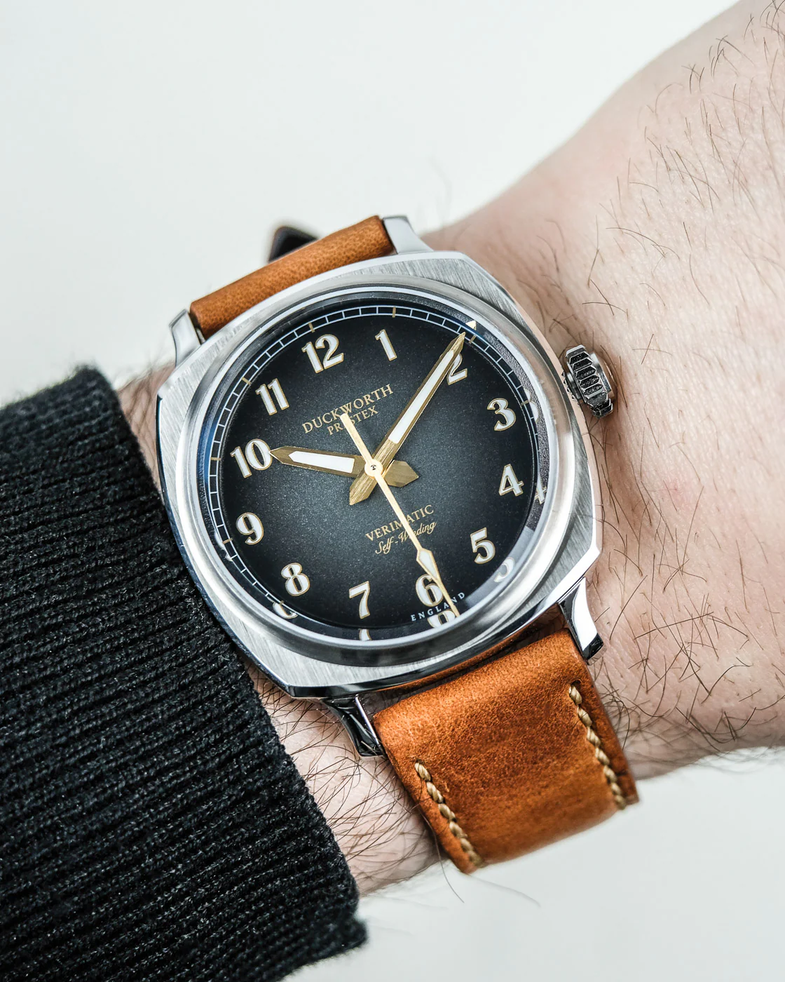 Duckworth Prestex Verimatic Black Fume Brown Leather Watch - Image 4