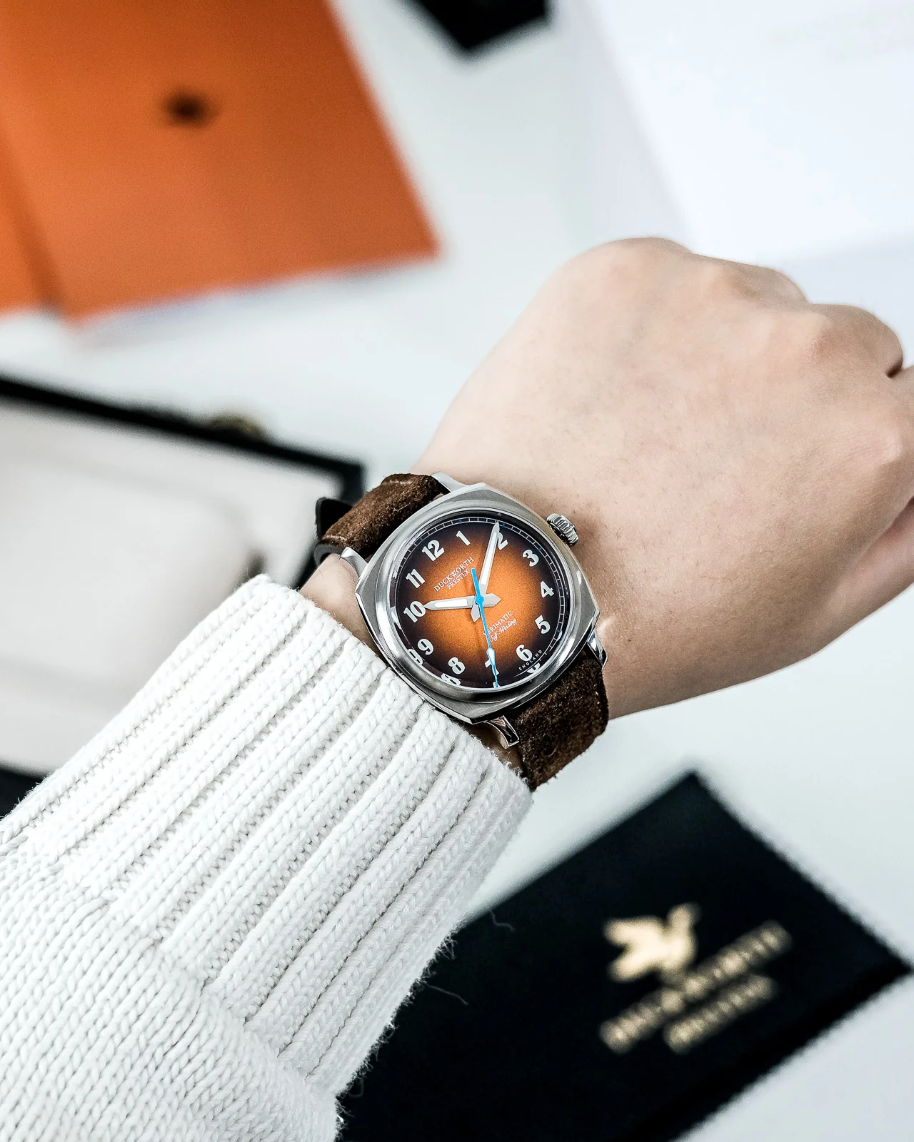 Duckworth Prestex Verimatic Orange Fume Brown Suede Watch - Image 4