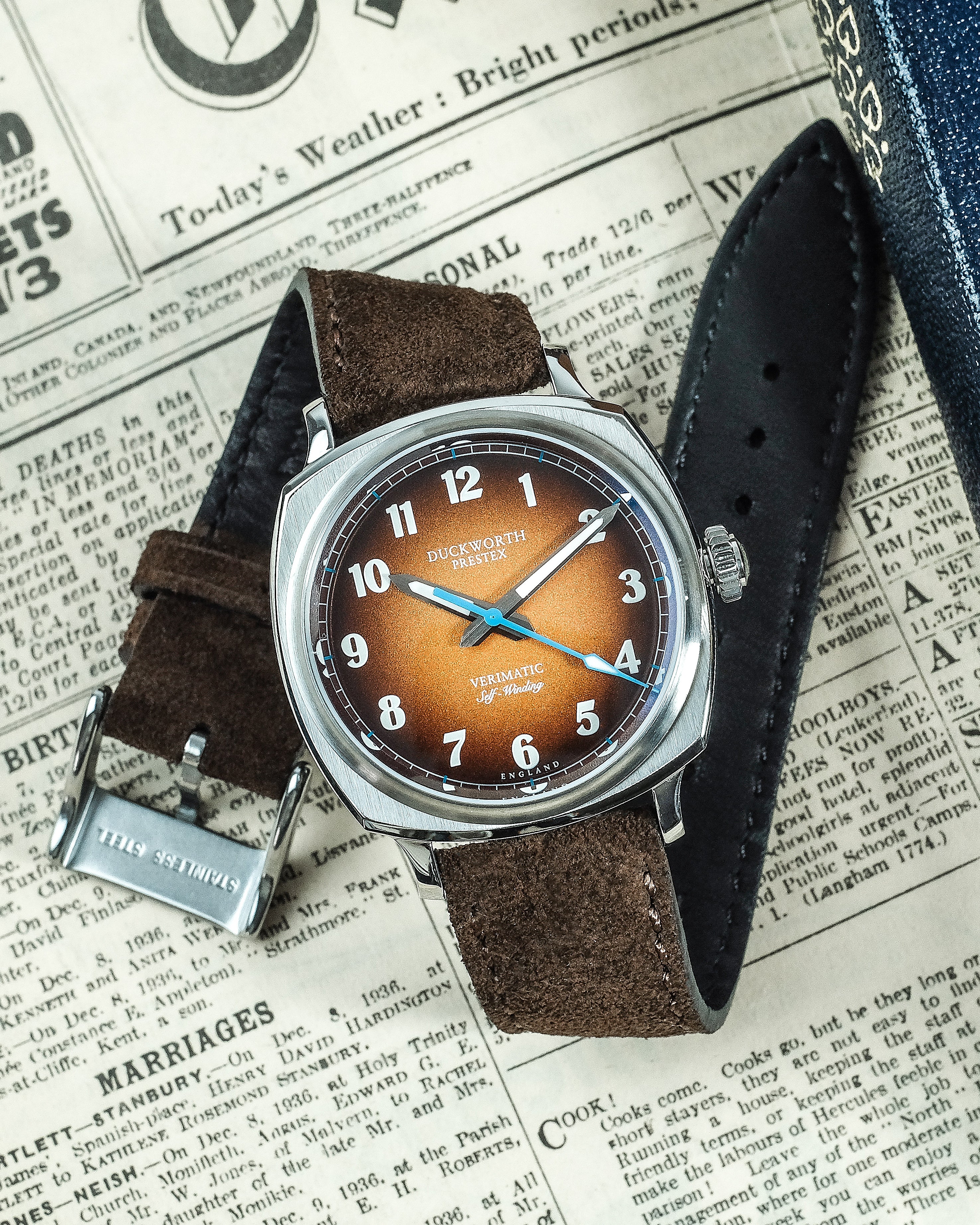 Duckworth Prestex Verimatic Orange Fume Brown Suede Watch - Image 6