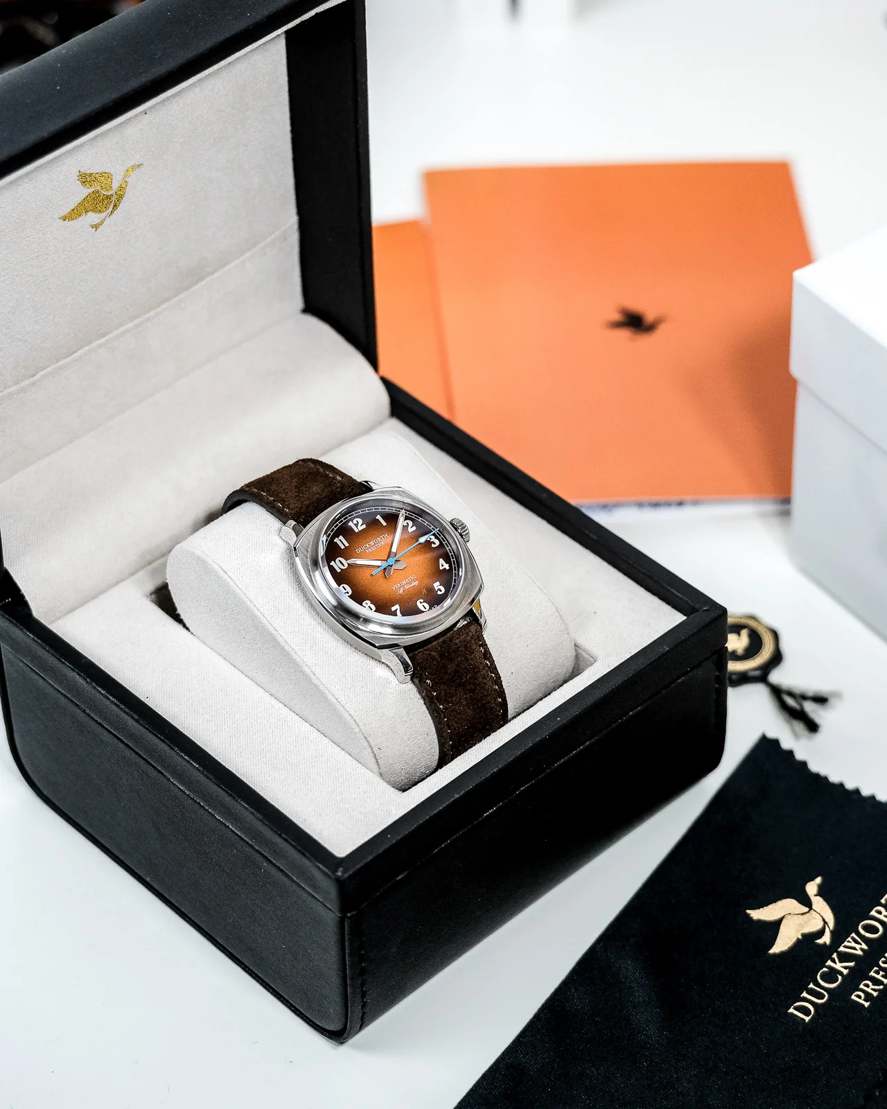 Duckworth Prestex Verimatic Orange Fume Brown Suede Watch - Image 7