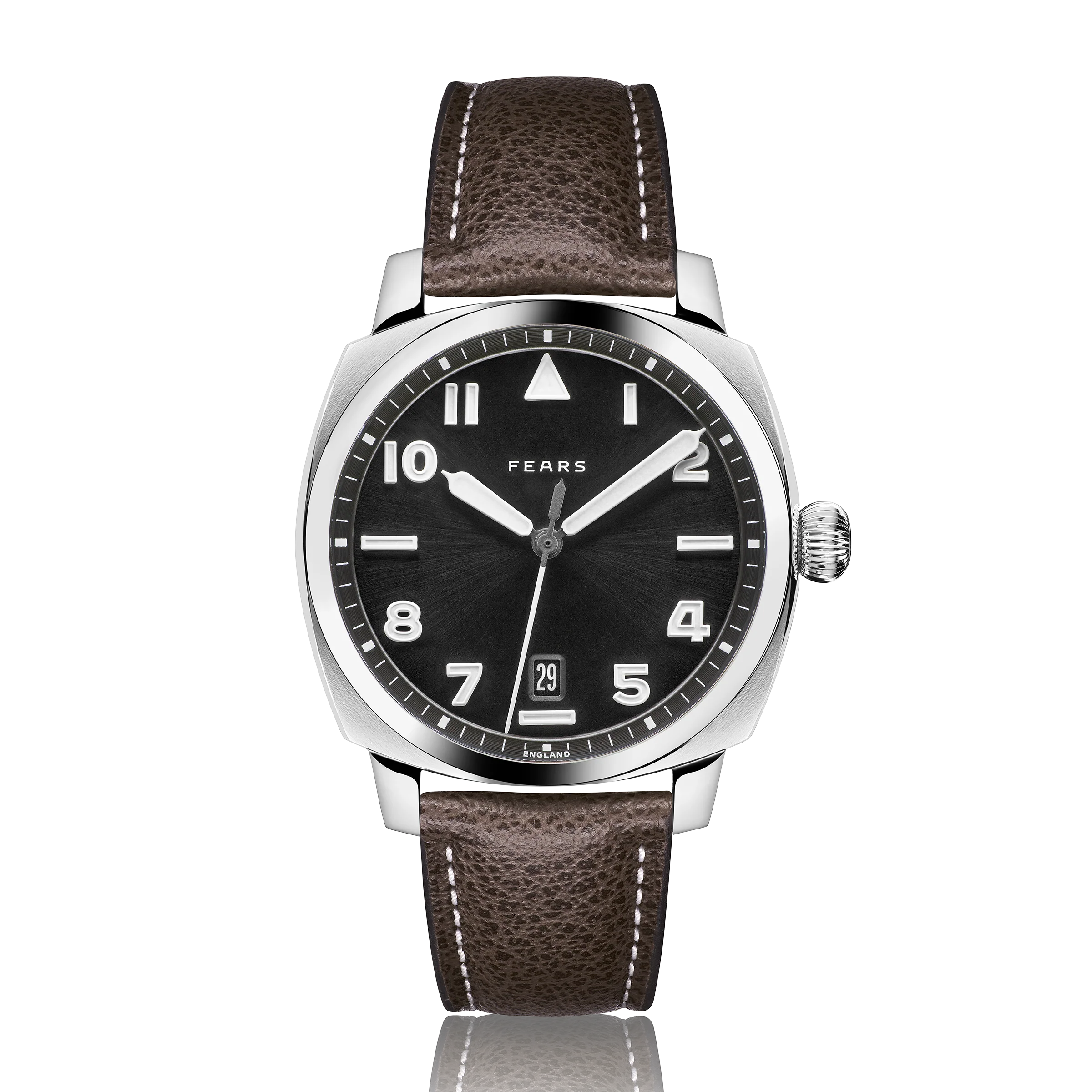 Fears Brunswick 40 Filton Raven Black Leather Strap Watch