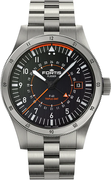 Fortis Flieger F-43 Triple GMT On Block Bracelet Watch