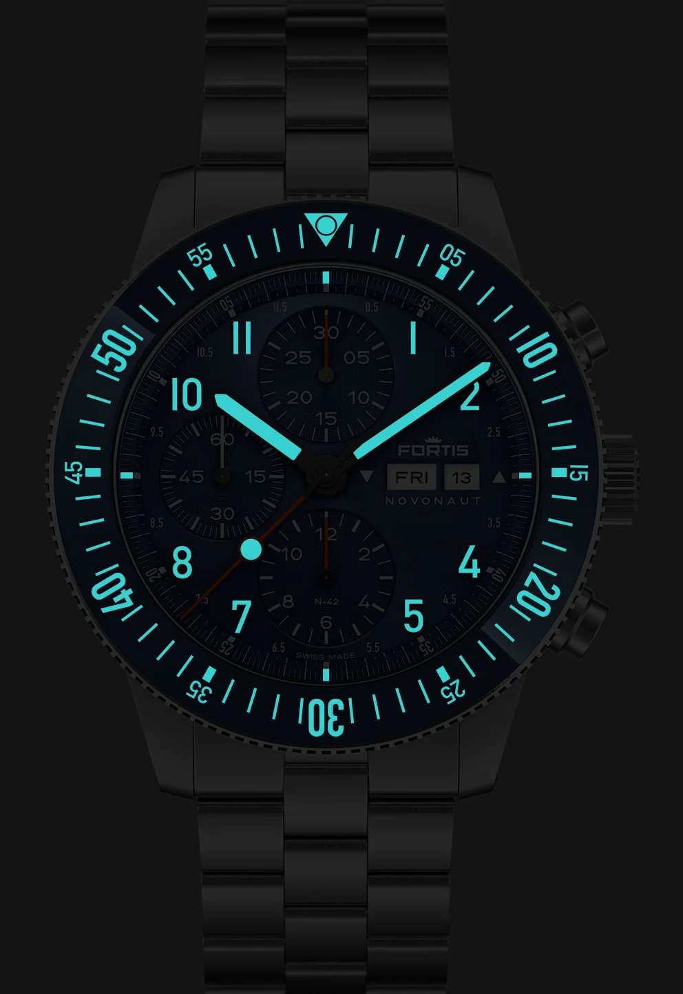 Fortis Novonaut N-42 Cobalt Blue Edition Bracelet Watch - Image 2