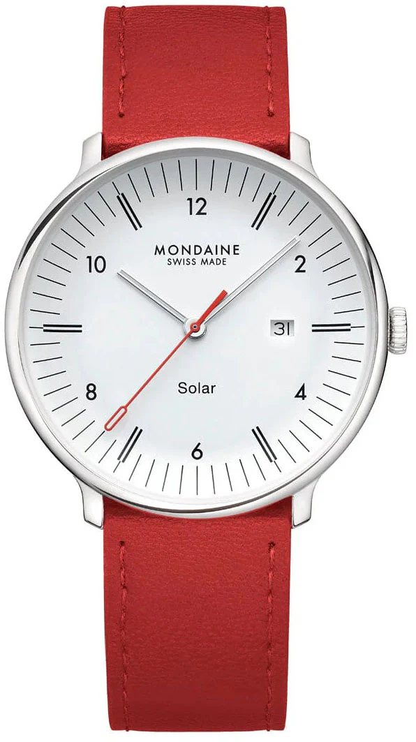 Mondaine Doppio 41mm Solar Red Vegan Apple Leather Watch