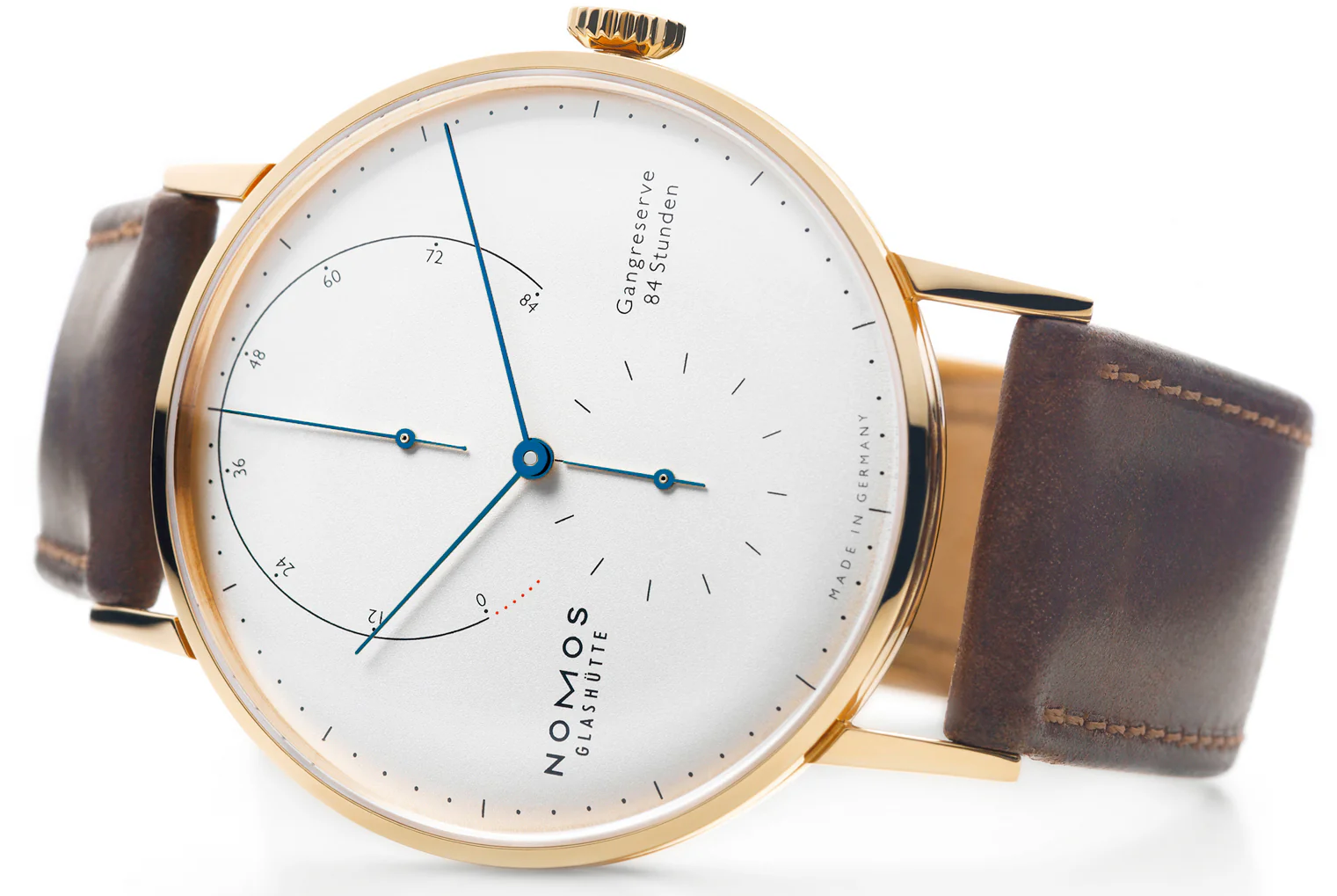Nomos Glashutte Watch Lambda Rose Gold Zeiger Geblaut Sapphire Crystal - Image 3