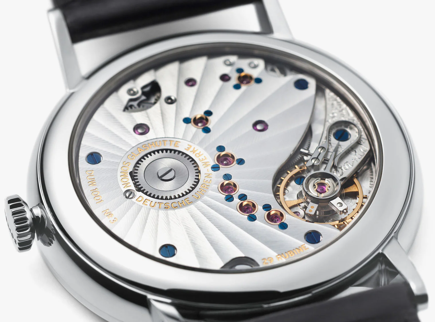 Nomos Glashutte Watch Lambda White Gold Zeiger Geblaut Sapphire Crystal - Image 4