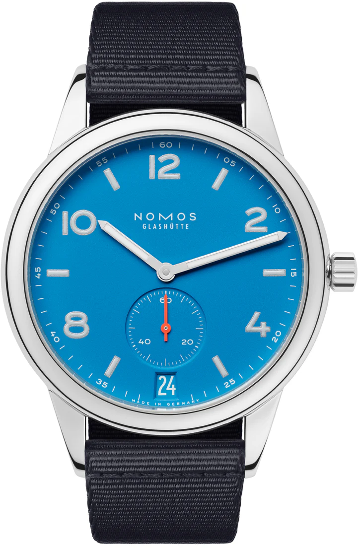 Nomos Glashutte Club Automat Datum Signalblau Sapphire Crystal Watch