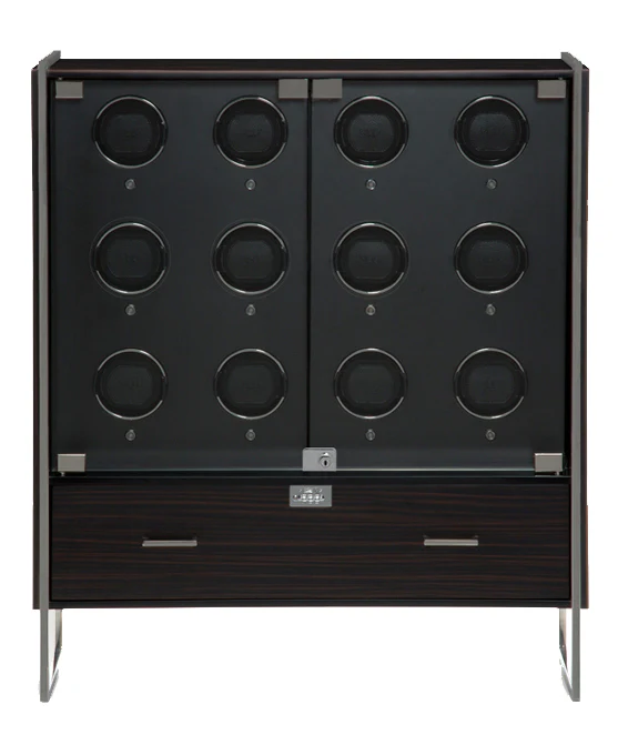 WOLF Watch Winder Regent 12 Piece Cabinet Matt Zebra Black
