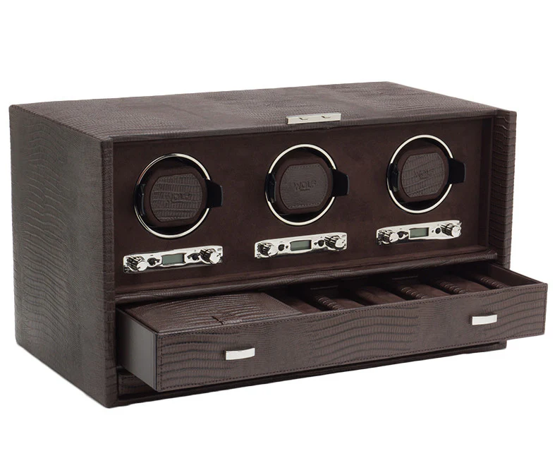 Wolf Watch Winder Blake Triple Storage And Travel Case Brown Lizard - Image 2