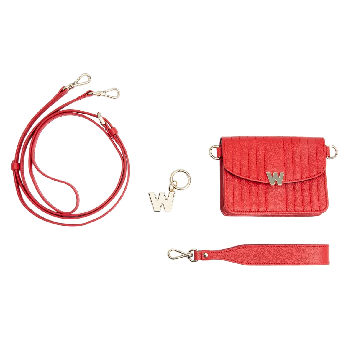 Wolf Mimi Collection Leather Red Mini Bag with Wristlet and Lanyard - Image 7